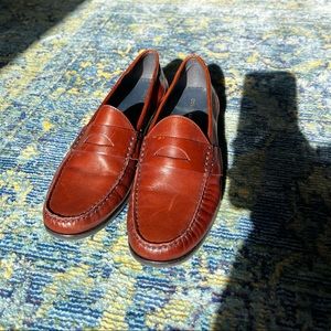 Cole Haan brown loafers with blue stitching